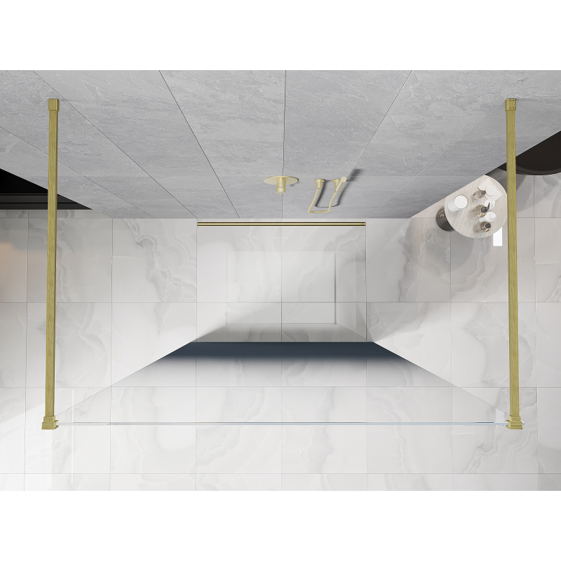 Mexen Kioto volně stojící sprchová stěna 100 x 200 cm, modrý ombre 8 mm, zlatý kartáčovaný - 800-100-002-55-46