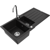 Mexen Andres dřez granitový 1,5-komorový s odkapávačem a kuchyňskou baterií Telma, černý - 6515-77-670200-00