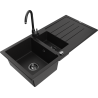Mexen Andres granitový dřez 1,5-komorový s odkapávačem a kuchyňskou baterií Telma, černý - 6515-77-670200-70-B