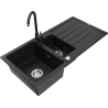 Mexen Andres dřez z granitu 1,5-komorový s odkapávačem a kuchyňskou baterií Telma, černý - 6515-77-670200-70