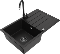 Mexen Bruno granitový dřez s 1 komorou a odkapem a kuchyňskou baterií Telma, černý - 6513-77-670200-70-B