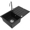Mexen Bruno granitový dřez 1-komorový s odkapávačem a kuchyňskou baterií Telma, černý - 6513-77-670200-00