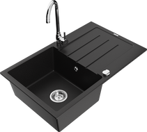 Mexen Bruno granitový dřez 1-komorový s odkapávačem a kuchyňskou baterií Telma, černý - 6513-77-670200-00