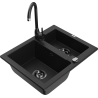 Mexen Carlos žulový dřez s 1,5 komorou a kuchyňskou baterií Telma, černý - 6518-77-670200-70-B