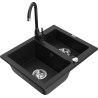 Mexen Carlos granitový dřez 1,5-komorový s kuchyňskou baterií Telma, černý - 6518-77-670200-70