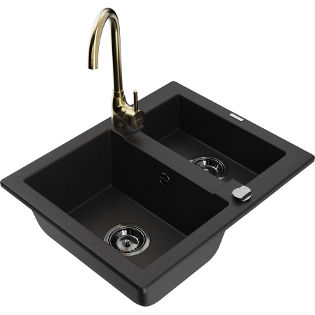 Mexen Carlos granitový dřez 1,5komorový s kuchyňskou baterií Telma, černý - 6518-77-670200-50-B