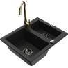 Mexen Carlos granitový dřez 1,5komorový s kuchyňskou baterií Telma, černý - 6518-77-670200-50-B
