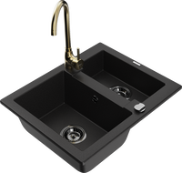 Mexen Carlos granitový dřez 1,5komorový s kuchyňskou baterií Telma, černý - 6518-77-670200-50-B