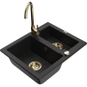 Mexen Carlos granitový dřez 1,5-komorový s kuchyňskou baterií Telma, černý - 6518-77-670200-50