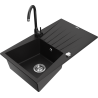 Mexen Cesar granitový dřez 1-komorový s odkapávačem a kuchyňskou baterií Telma, černý - 6514-77-670200-70