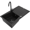 Mexen Cesar granitový dřez 1-komorový s odkapávačem a kuchyňskou baterií Telma, černý - 6514-77-670200-70-B