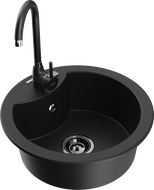 Mexen Diego granitový jednokomorový dřez s kuchyňskou baterií Telma, černý - 6512-77-670200-70-B
