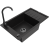 Mexen Elias granitový dřez 1-komorový s odkapávačem a kuchyňskou baterií Telma, černý - 6511-77-670200-70-B