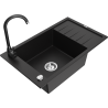 Mexen Elias granitový dřez 1-komorový s odkapávačem a kuchyňskou baterií Telma, černý - 6511-77-670200-70