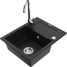 Mexen Enzo granitový dřez 1-komorový s odkapávačem a kuchyňskou baterií Telma, černý - 6506-77-670200-00