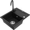 Mexen Enzo granitový dřez s 1 komorou s odkapávačem a kuchyňskou baterií Telma, černý - 6506-77-670200-70