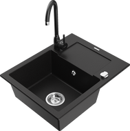 Mexen Enzo granitový dřez s 1 komorou s odkapávačem a kuchyňskou baterií Telma, černý - 6506-77-670200-70
