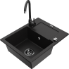 Mexen Enzo granitový dřez 1-komorový s odkapávačem a kuchyňskou baterií Telma, černý - 6506-77-670200-70-B