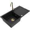 Mexen Leo kuchyňský dřez z granitu 1-komorový s odkapávačem a kuchyňskou baterií Telma, černý - 6501-77-670200-50