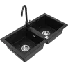 Mexen Mario dvoukomorový žulový dřez s kuchyňskou baterií Telma, černý - 6504-77-670200-70