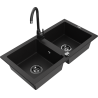 Mexen Mario granitový dřez 2-komorový s kuchyňskou baterií Telma, černý - 6504-77-670200-70-B