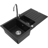 Mexen Matias granitový dřez 1,5 komorový s odkapávačem a kuchyňskou baterií Telma, černý - 6502-77-670200-00