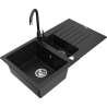 Mexen Matias žulový dřez 1,5-komorový s odkapávačem a kuchyňskou baterií Telma, černý - 6502-77-670200-70