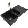 Mexen Matias granitový dřez 1,5-komorový s odkapávačem a kuchyňskou baterií Telma, černý - 6502-77-670200-50-B
