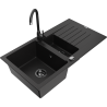 Mexen Matias granitový dřez 1,5-komorový s odkapávačem a kuchyňskou baterií Telma, černý - 6502-77-670200-70-B