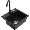 Mexen Milo granitový dřez 1-komorový s kuchyňskou baterií Telma, černý - 6505-77-670200-70
