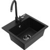Mexen Milo granitový dřez 1-komorový s kuchyňskou baterií Telma, černý - 6505-77-670200-70-B