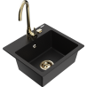 Mexen Milo granitový dřez 1-komorový s kuchyňskou baterií Telma, černý - 6505-77-670200-50