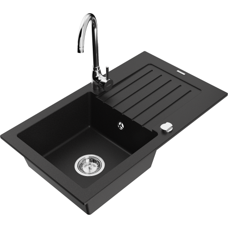 Mexen Pablo žulový dřez 1-komorový s odkapávačem a kuchyňskou baterií Telma, černý - 6510-77-670200-00