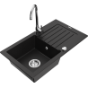 Mexen Pablo žulový dřez 1-komorový s odkapávačem a kuchyňskou baterií Telma, černý - 6510-77-670200-00