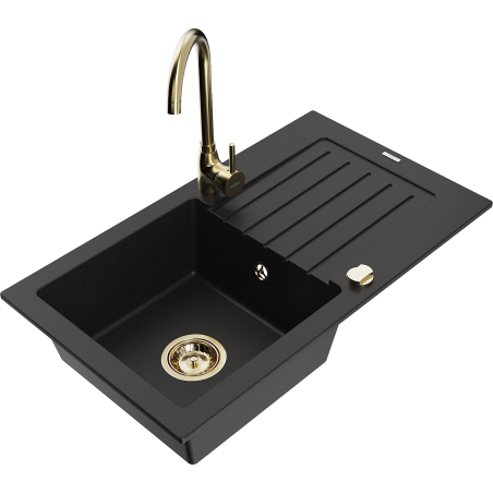 Mexen Pablo granitový dřez 1-komorový s odkapávačem a kuchyňskou baterií Telma, černý - 6510-77-670200-50