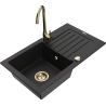 Mexen Pablo granitový dřez 1-komorový s odkapávačem a kuchyňskou baterií Telma, černý - 6510-77-670200-50