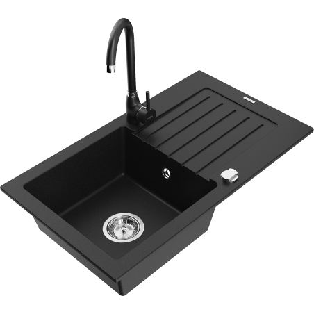 Mexen Pablo granitový dřez s 1 komorou a odkapávačem a kuchyňskou baterií Telma, černý - 6510-77-670200-70