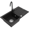 Mexen Pablo granitový dřez s 1 komorou a odkapávačem a kuchyňskou baterií Telma, černý - 6510-77-670200-70