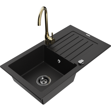 Mexen Pablo granitový dřez 1-komorový s odkapávačem a kuchyňskou baterií Telma, černý - 6510-77-670200-50-B