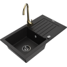 Mexen Pablo granitový dřez 1-komorový s odkapávačem a kuchyňskou baterií Telma, černý - 6510-77-670200-50-B