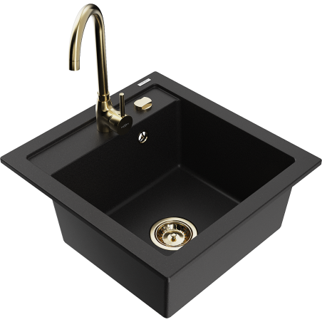 Mexen Vito granitový dřez 1-komorový s kuchyňskou baterií Telma, černý - 6503-77-670200-50