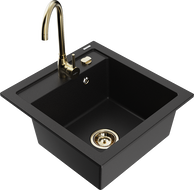 Mexen Vito granitový dřez 1-komorový s kuchyňskou baterií Telma, černý - 6503-77-670200-50