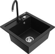 Mexen Vito granitový dřez 1-komorový s kuchyňskou baterií Telma, černý - 6503-77-670200-70