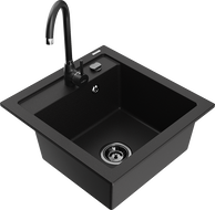 Mexen Vito granitový dřez 1-komorový s kuchyňskou baterií Telma, černý - 6503-77-670200-70-B