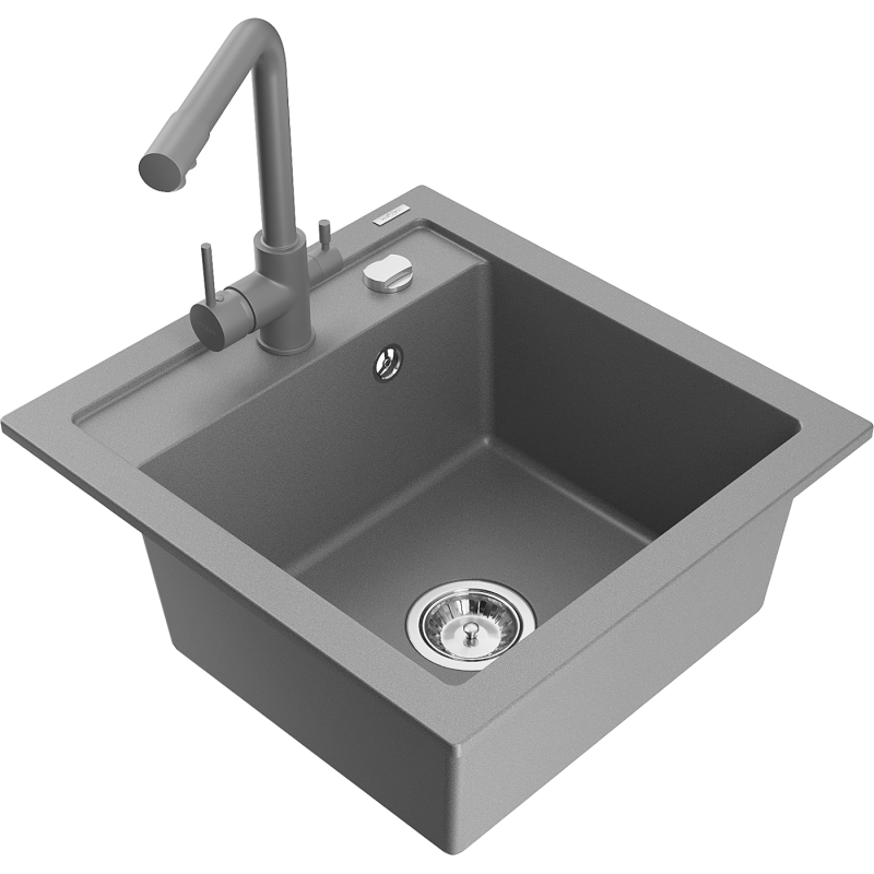 Mexen Vito granitový dřez s jednou komorou a kuchyňskou baterií Duero, šedý - 6503-71-671600-71