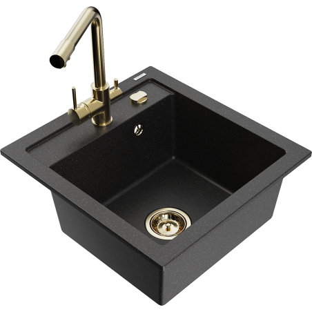 Mexen Vito granitový dřez 1-komorový s kuchyňskou baterií Duero, černý/stříbrný metalik - 6503-73-671600-50