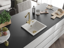 Mexen Milo granitový dřez 1-komorový s kuchyňskou baterií Duero, bílý - 6505-20-671600-50