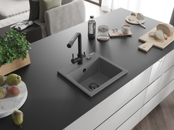 Mexen Milo jednokomorový granitový dřez s kuchyňskou baterií Duero, šedý - 6505-71-671600-70-B