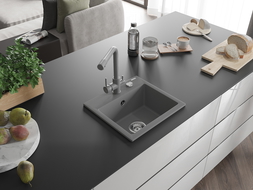 Mexen Milo granitový dřez 1-komorový s kuchyňskou baterií Duero, šedý - 6505-71-671600-71