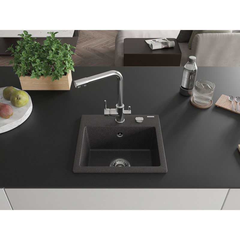 Mexen Milo granitový dřez 1-komorový s kuchyňskou baterií Duero, černý nakrapovaný - 6505-76-671600-00